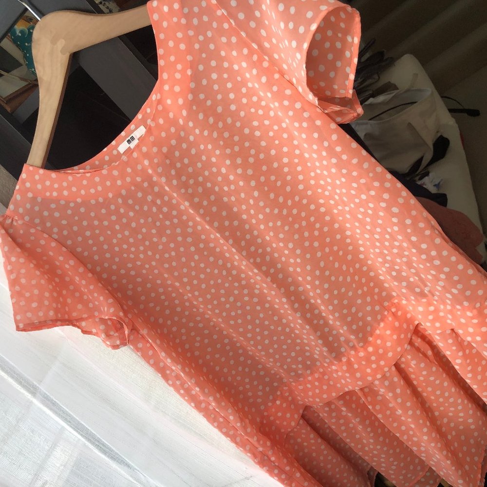 [Uniqlo] Pink Polkda Dot Sheer Blouse